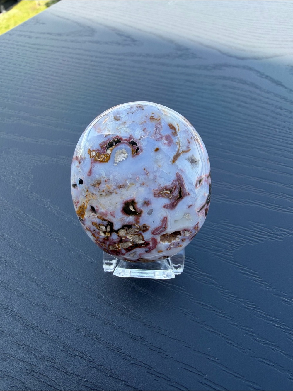 Pink and White Ocean Jasper Palm Stone